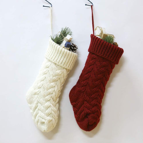 Set of 2 Crochet Knitted Christmas Stockings Large 46CM Red White Cable Knit Christmas Stockings Hanging Decorations for Home New Year Party Xmas ...