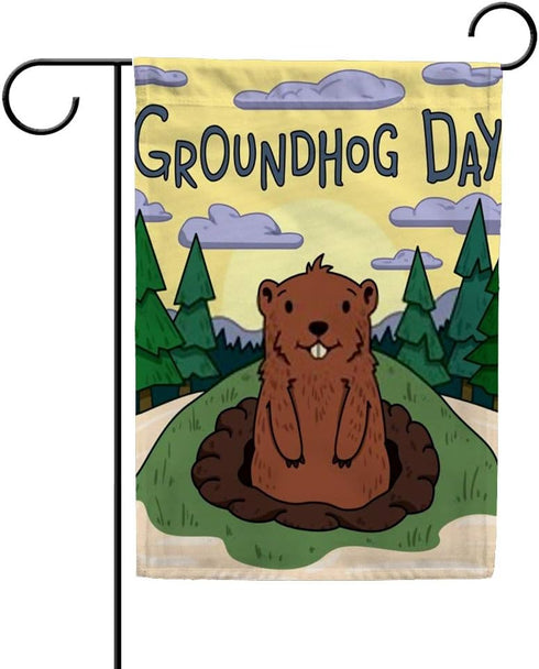 Garden Flags Decorative Yard Flags Double Sided Design for All Seasons and Holidays for Home Outdoor Decor ?Groundhog Day Cute Groundhog Looking O...