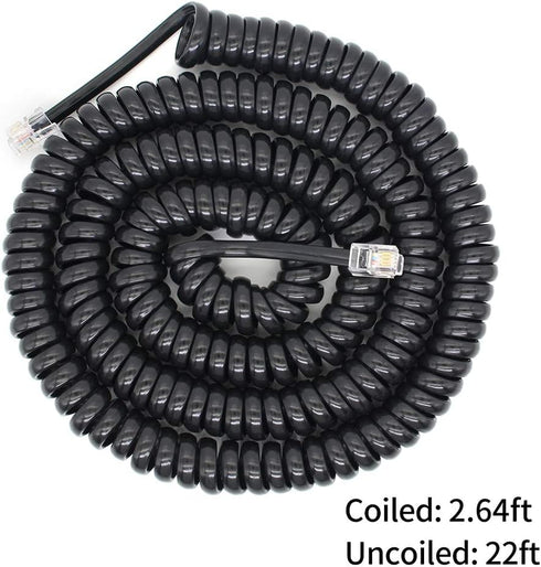 Telephone Handset Cord Detangler Cable Pure-Copper Coiled 2.64 to 22 Feet Uncoiled Landline Phone Spiral Curly Cable Extension Modular Wire Lead C...