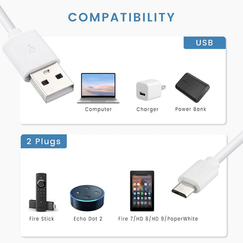 Smays Alexa Cable Replacement for Dot 1st Gen, Dot 2nd Gen, Alexa Car Auto - Includes 6 ft USB-C & Micro-USB Charger Cord, 2-Pack...