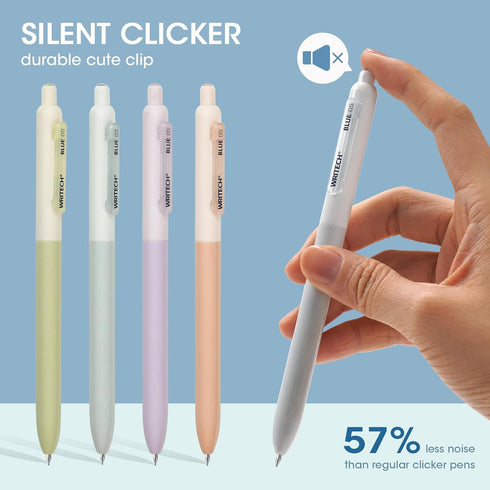 WRITECH Gel Pens Fine Point: Retractable 0.5mm Blue Ink Silent Click Extra Fine No Smear Smudge Smooth Writing Pen 8ct Bullet Tip Non Bleed for Jo...