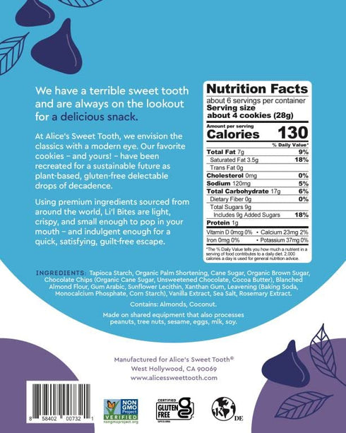 Alice's Sweet Tooth Chocolate Chip Cookie Bites - Gluten-Free, Vegan, Crunchy Mini-Cookies - Plant-Based, Dairy-Free, Grain-Free, Soy-Free, Kosher...