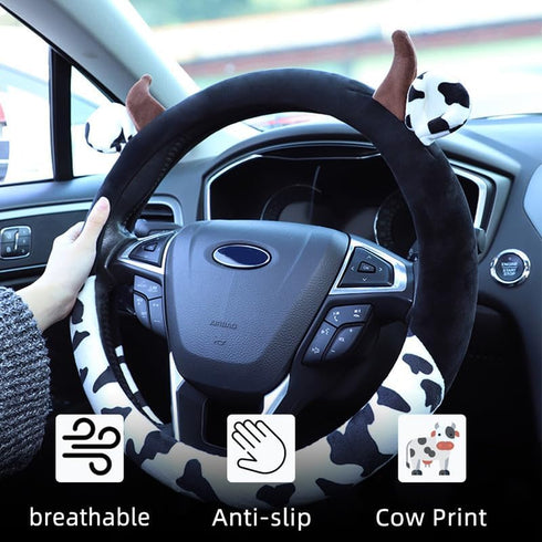 Cow Print Steering Wheel Cover, Universal 14.5 to 15 Inch Anti Slip and Sweat Absorption Comfortable Auto Steering Wheel Cover, Cute Cow Car Acces...