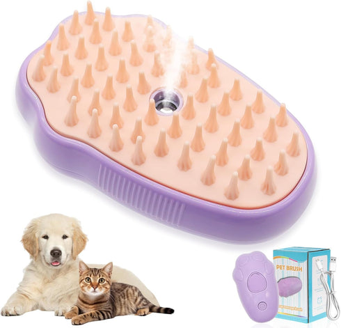 Pet Steam Brush - 3 In 1 Steamy Cat Brush, Rechargeable Steamy Pet Brush Self Cleaning Cat Groom Brush, Silicone Spray Cat Steamer Brush Massage, ...