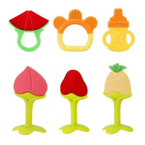 NASHRIO Baby Teething Toys Pack of 6 - Silicone BPA Free Natural Organic Freezer Safe Teethers for Newborn Infant, Soft & Textured - Babies Shower...