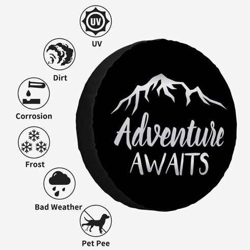 Adventure Awaits Spare Tire Cover Adventure Mountains Wheel Covers for RV Tires Camper Tire Case Protectors for Trailer Rv SUV Truck Travel Traile...