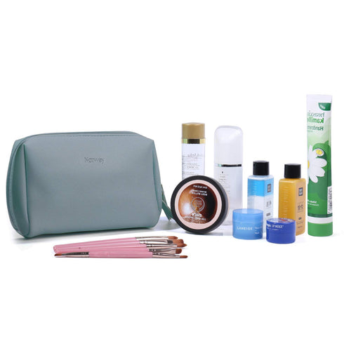 Narwey Small Vegan Leather Makeup Bag for Purse Travel Makeup Pouch Mini Cosmetic Bag for Women (Small, Greyish Blue)...