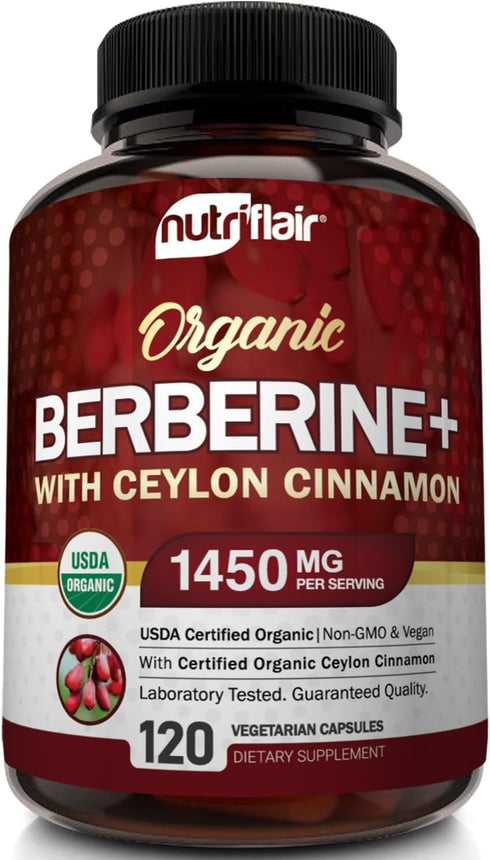 NutriFlair Organic Berberine with Ceylon Cinnamon 1450mg, 120 Capsules...