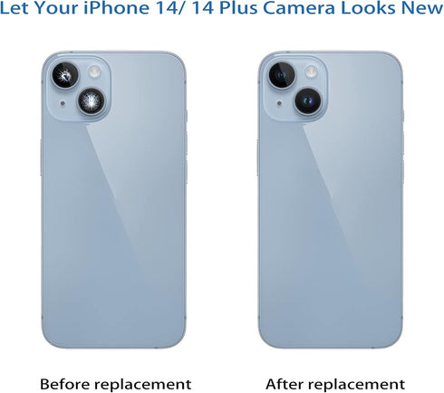 2pcs/Set Rear Back Camera Lens Covers Replacement for iPhone 14/ iPhone 14 Plus Back Rear Glass Lens Covers Replacement with Pre-Installed Adhesiv...