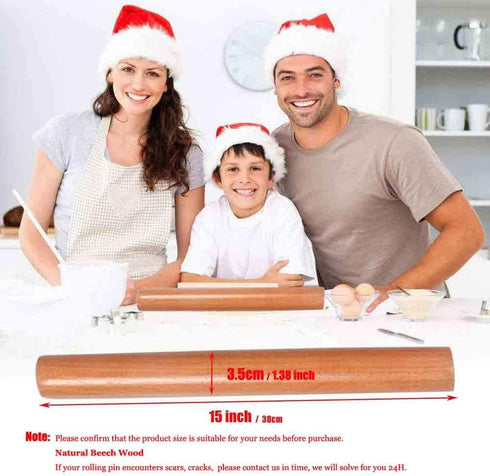 Wooden Rolling Pin for Baking Pizza making, Professional Dough Roller Rolling Pins Wood, 15-3/4-Inch by 1-1/4 Inch, Beech Wood for Baking Pizza, C...
