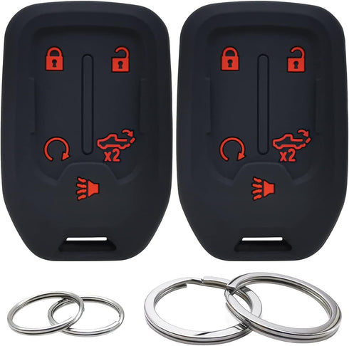 GFDesign 2 Pcs Silicone 5 Buttons Key Fob Cover Remote Case Keyless Protector Compatible with 2021 2020 2019 Chevrolet Chevy Silverado 1500 2500HD...