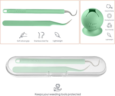 iVyne Berry and Silicone Weeding Tools - Suction Weeder, Craft Tweezer, Scrap Collector Holder, Vinyl Weeding Tool Kit for Cricut, Silhouette Acce...