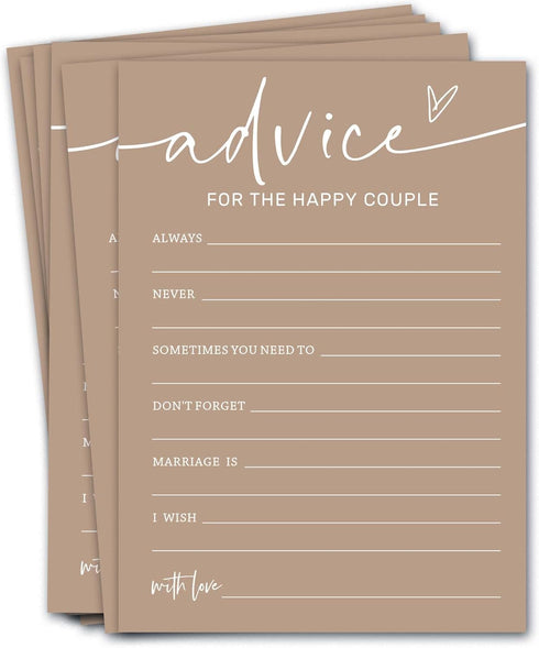 Bridal Shower Games Cards, Advice for The Happy Couple, Bridal Shower Games 25 Guests, Engagement Party Wedding Games for Guests, Minimalist Brown...