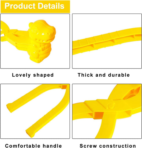 4 Pcs/Set Snowball Maker Clips, Dinosaur Shaped Snow Ball Maker Clips Clamps Outdoor Winter Play Snow Toys Plastic Sand Molds Clay Tools for Kids ...