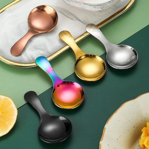 6PCS Dessert Tasting Spoons, Stainless Steel Short Handle Spoons Thickened Small Round Spoon For Home Kitchen Restaurant (Silver)...