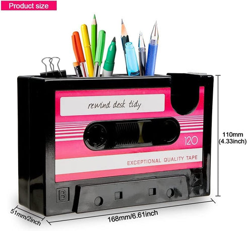 PENCK Cassette Tape Dispenser with Pen Holder Cute Desk Tidy Container Office Supplies Organizer Stationery Storage, Great Gift for Girl Boy, Pink...