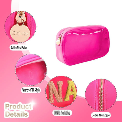 Medium Preppy Transparent Makeup Pouch Women Travel Clear TPU and Nylon Cosmetic Pouch (Medium, HotPink)...