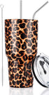 30oz Leopard Tumbler Stainless Steel Insulated Travel Mug with Straw Lid Cleaning Brush (30 oz Leopard), 1 Count (Pack of 1)...