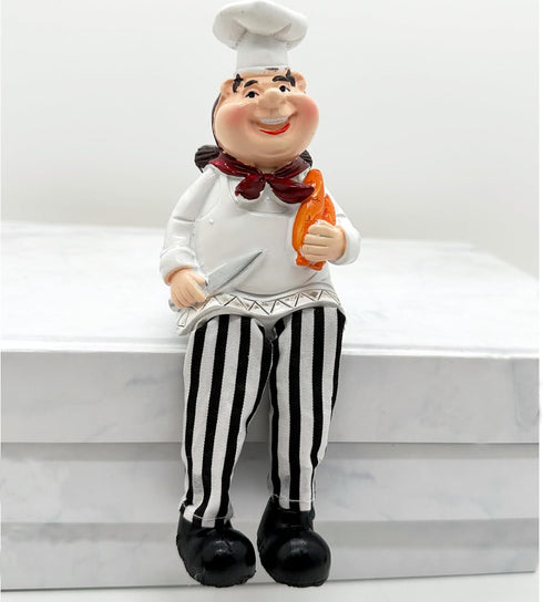 Set of 2 Home Kitchen Decor Chef Figurines Bread & Wine with Dangling Legs Shelf Sitters Figurine Statue for Kitchen Shelves, Cupboard, Countertop...