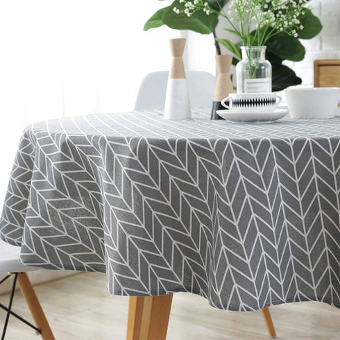 Table Cloth, Round Stripe Table Cover Nordic Twill Floral Tablecloth Washable Dining Decorative for Holiday Home Christmas Party Picnic (Gray)...