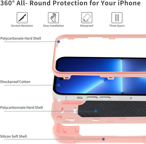 JIFVIK Compatible with iPhone 13 Pro Max Case 6.7 Inch, Full Body Armor Cover with Ring Kickstand, Heavy Duty Protection Soft Silicone Hard Plasti...