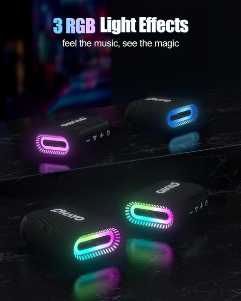 Bluetooth Speaker, Portable Wireless Speaker with RGB Lights, IPX7 Waterproof, 10W Mini Speaker, Bluetooth 5.3, 24H Playtime, Outdoor Speakers wit...