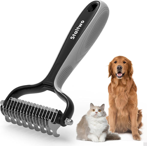 Pet Grooming Supplies - 2-in-1 Professional Undercoat Rake and Pet Brush | Shedding Control for Long-Haired Dogs and Cats, Deshedding Tool, Knot R...