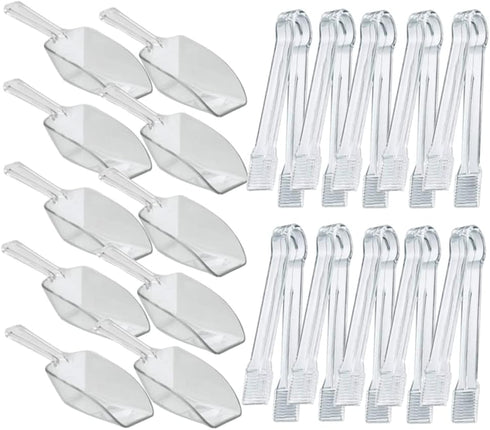20 Pack of Set Plastic Buffet Serving Tongs Mini Serving Utensil Tongs Appetizers Tongs and Plastic Kitchen Scoops Clear Ice Scoop Buffet Scoop fo...