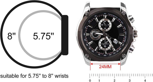 24mm Black Silicone Rubber Watch Strap Band Stainless Steel Black Buckle for Fossil Watch...
