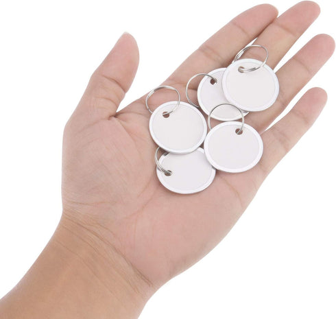 100 Pieces White Key Tags Metal Key Tags Round Paper Key Tags with Split Rings (31mm, White)...
