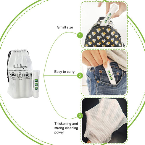 Compressed Cleaning Wipes Travel Reusable Face Towels Coin Tissues 50 Pieces with 5 Carrying Cases...