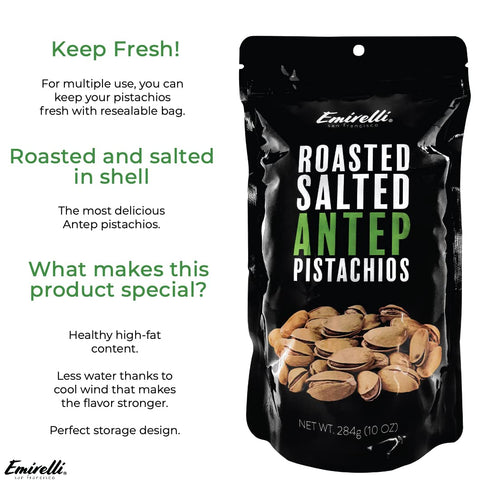 Emirelli Turkish Antep Pistachios in Shell, Roasted and Salted Intense Nuts, Non GMO Gluten Free Natural Vegan Healthy Snacks, Shelled Pistachios ...