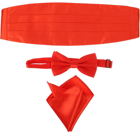 Kisangel 3pcs Cummerbund and Bow Tie Set Bow Tie Hanky Set Cummerbund, Bow Tie, Handkerchief for Party Wedding (Red)...