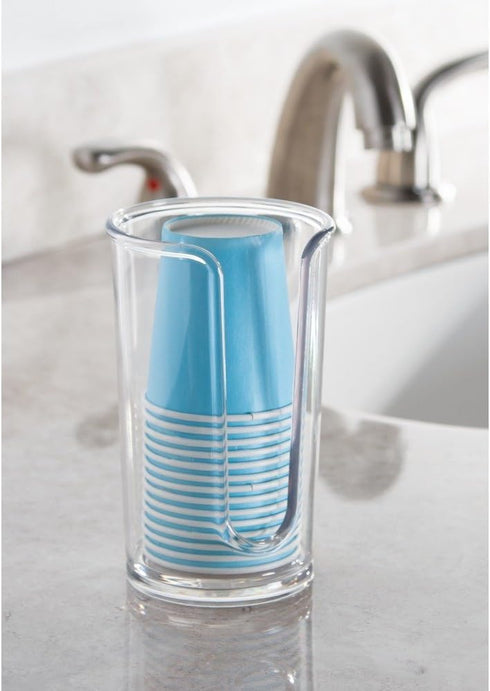 iDesign Paper & Plastic Disposable Cup Dispenser for Bathroom Countertops, The Clarity Collection – 3” x 3” x 5”, Clear...