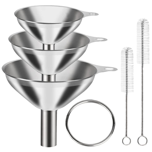 6 Pcs Stainless Steel Mini Funnels for Kitchen use. Large Tiny Small Funnel Set of 3, Metal Cooking Powder Food Grade Flask Funnels for Filling Bo...
