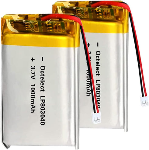 2PCS 3.7V 1000mAh 803040 Lipo Battery Rechargeable Lithium Polymer ion Battery Pack with JST Connector...