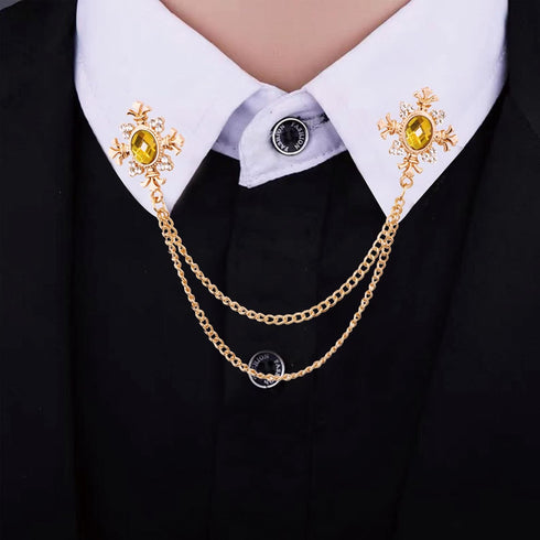 Elegant Cross With Hanging Chain Brooch Gold Silver Plated Oval Crystal Rhinestone Corsage Tassel Chain Suit Jacket Brooch Pin for Men Husband Gif...