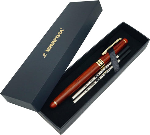 Genuine Rosewood Ballpoint Pen Writing Set - Extra 2 Black Ink Refills - Fancy Nice Gift Wooden Pen Set for Signature Executive Business Journalin...