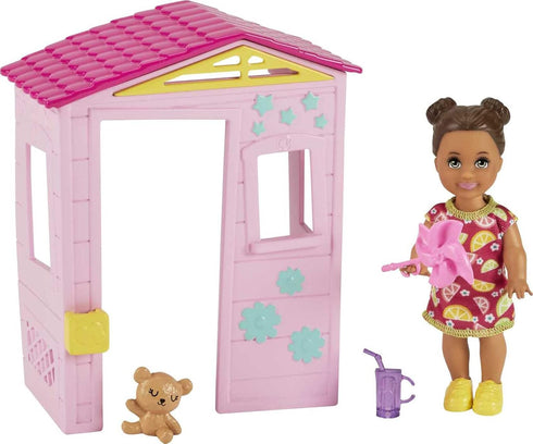 Barbie Skipper Babysitters Inc. Accessories Set with Small Toddler Doll & Pink Playhouse, Plus Pinwheel, Teddy Bear & Cup, Gift for 3 to 7 Year Ol...