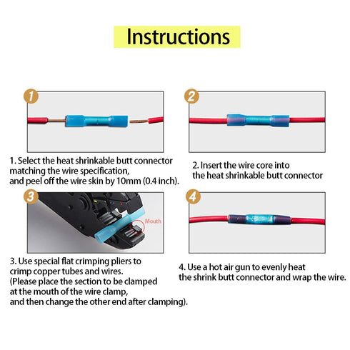 100PCS Heat Shrink Butt Connectors, Red 22-16 AWG Waterproof Crimp Terminals Wire Splice Connectors, Electrical Connectors, Butt Splice for Marine...