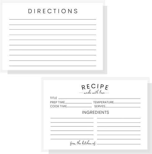 Recipe Instruction Cards | 50 | 4 x 6” inches Postcard Size | Recipe Index Cards for Kitchen Supplies, Recipe Box, Housewarming Gift, Wedding Show...