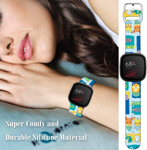 Pikacu Mermaid Fish Bands Compatible with Fitbit Sense/Sense 2/Versa 3/Versa 4 Band Fancy Soft Sport Silicone Cartoon Holiday Strap Men Women...