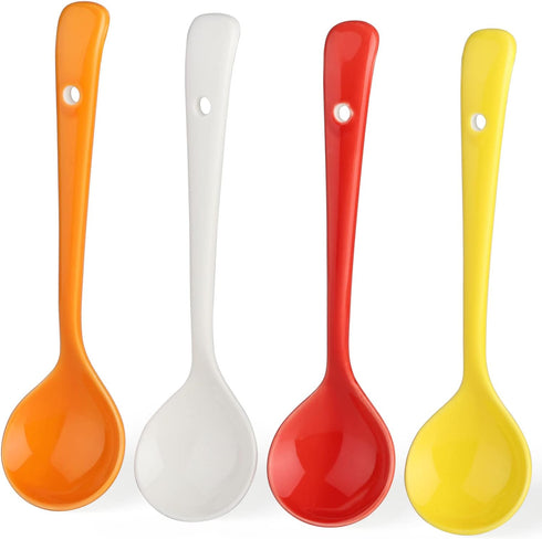 Ceramic Dessert Spoon Long Handle Dinner Spoons Set of 4 Korean Porcelain Spoons for Eating Dessert Appetizers Cereal (Multi-color)...