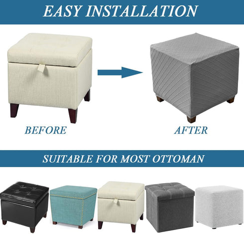 Ottoman Cover Square Ottoman Slipcover Storage Ottoman Protector Cover for Footrest Foot Stool Furniture Stretch Rhombus Jacquard Fabric with Elas...