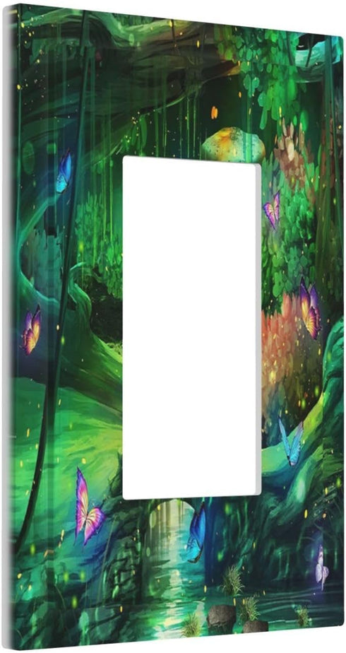Decorative Switch Plate Covers Forest Spring Enchanted Fairy Wonderland Green Ground 1 Gang Single Decora GFCI Device Light Switch Cover 1 Rocker ...