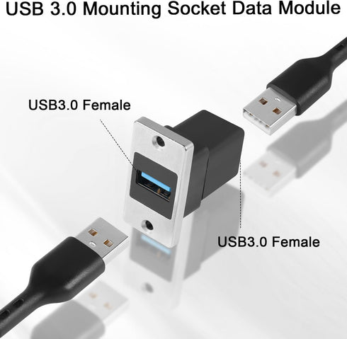 QIANRENON 5Gbps USB3.0 Rectangular Metal Panel Adapter USB3.0 Female to Female Panel Mount Connector USB 3.0 Mounting Socket Data Module 5V/0.5A C...