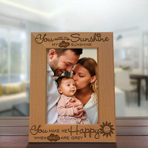 KATE POSH - You are My Sunshine, My only Sunshine, You Make me Happy, When Skies are Grey - Engraved Solid Wood Picture Frame (5x7 Vertical)...
