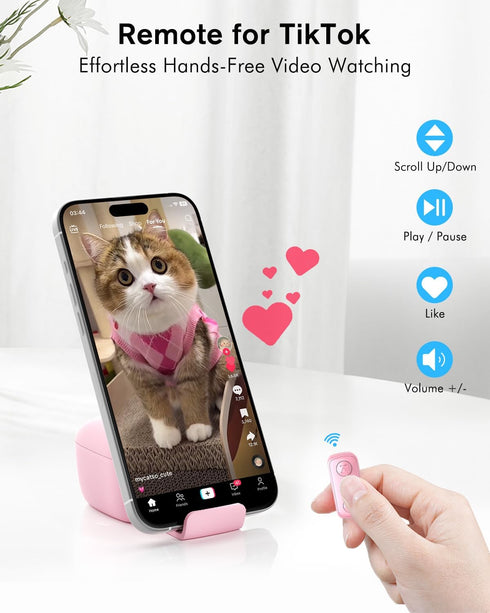 Remote Scrolling Ring for TikTok, 2-in-1 TIK Tok Scroller Ring with Phone Holder, Wireless Page Turner for iPad/iPhone Ebook Reading, Photo Taking...