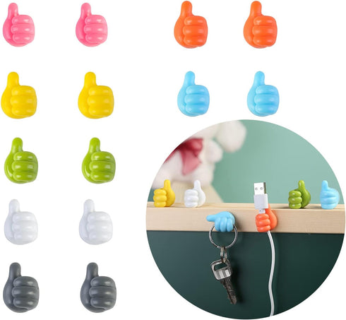 Thumb Wall Hooks for Hanging, 14pcs Self Adhesive Thumb Cable Organizer Clips No Punching Key Hook Holder Wall Hangers, Multifunctional Nails-Free...