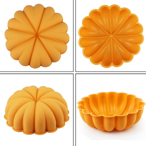 Silicone Bundt Cake Pan - 2 Pack 9 Inch Yellow Large Pumpkin Shaped Silicone Mold, Non-stick Food Grade Easy To Release Cake Mold For Bundt Cake, ...